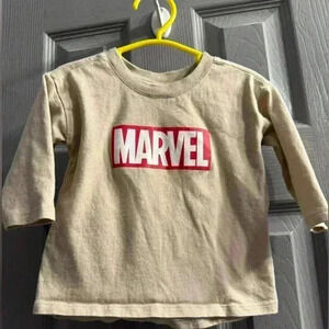 Baby Marvel long sleeve comic book graphic T shirt in tan size 6-12 months NWOT